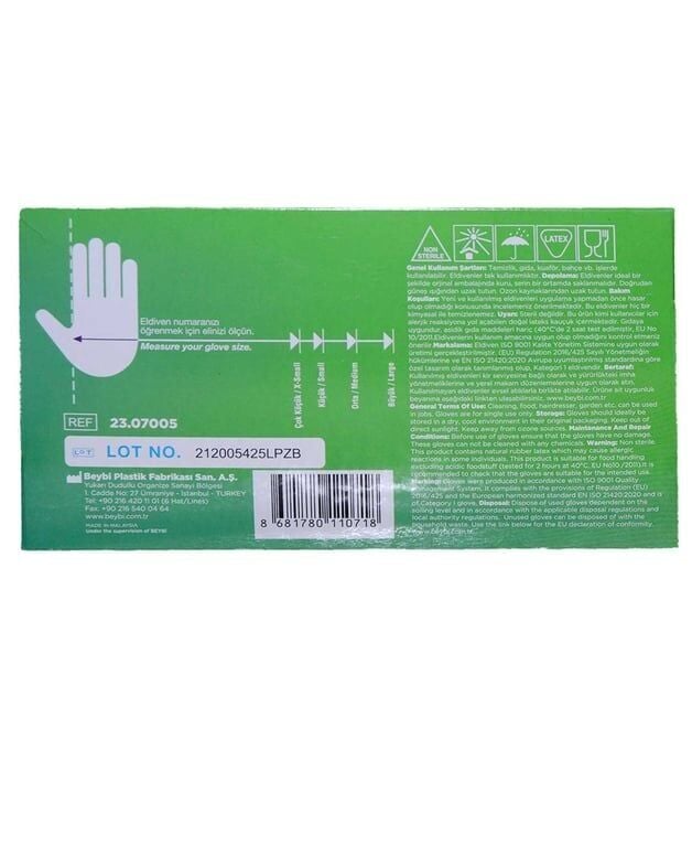 Beybi Muayene Eldiveni 100'lü Kutu Pudralı Küçük Boy Lateks