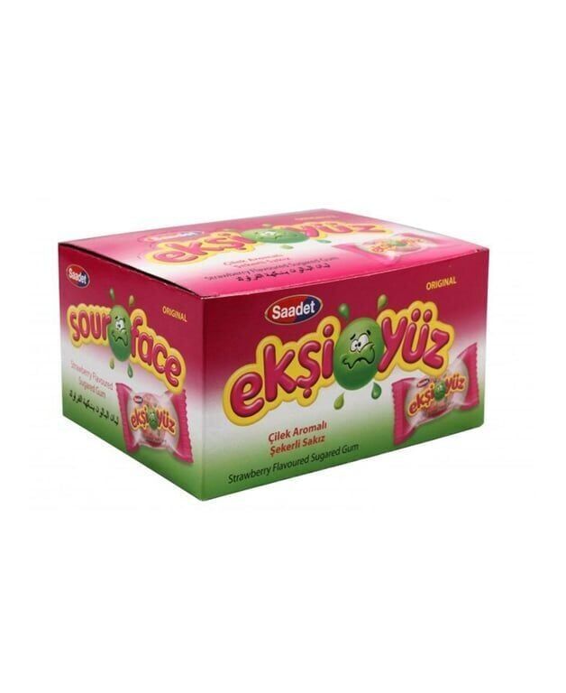 Ekşi Yüz Sakız 100'lü Paket Çilek Aromalı Adet (1 Adet)