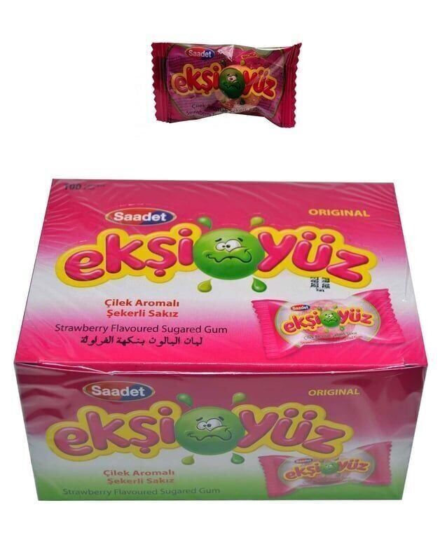 Ekşi Yüz Sakız 100'lü Paket Çilek Aromalı Koli (20 Adet)