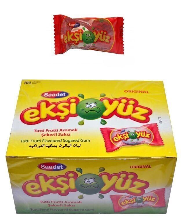 Ekşi Yüz 100'lü Paket Tutti Frutti Aromalı Sakız Adet (1 Adet)