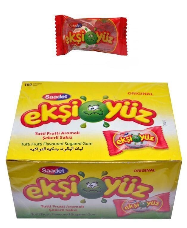 Ekşi Yüz 100'lü Paket Tutti Frutti Aromalı Sakız Koli (20 Adet)