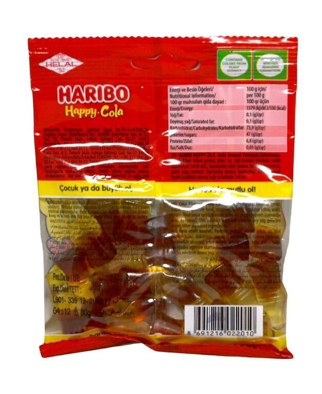 Haribo Yumuşak Şekerleme 80 gr Happy Cola Koli (30 Adet)