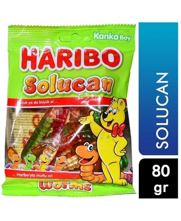 Haribo Yumuşak Şekerleme 80 gr Solucan Paket (24 Adet)