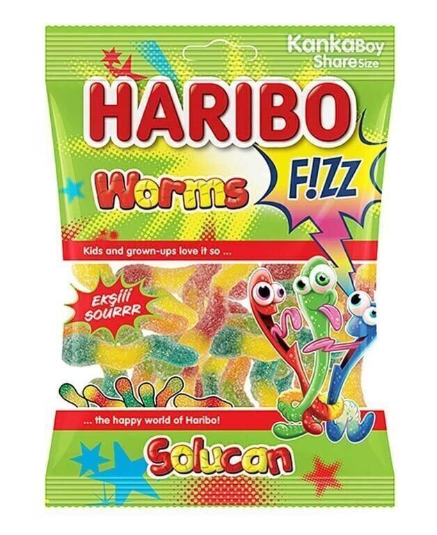 Haribo Yumuşak Şekerleme 70 gr Ekşi Solucan Koli (24 Adet)