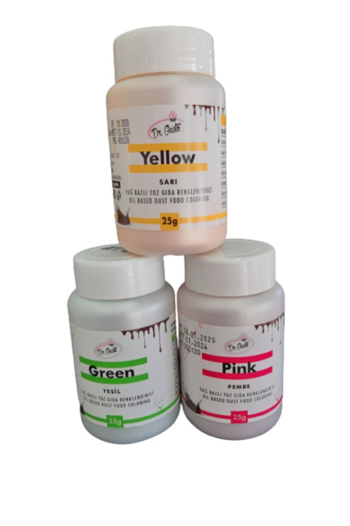 Dr Gusto 3 Lü Set Yeşil / Sarı / Pembe Yağ Bazlı Toz Gıda Boya 25gr