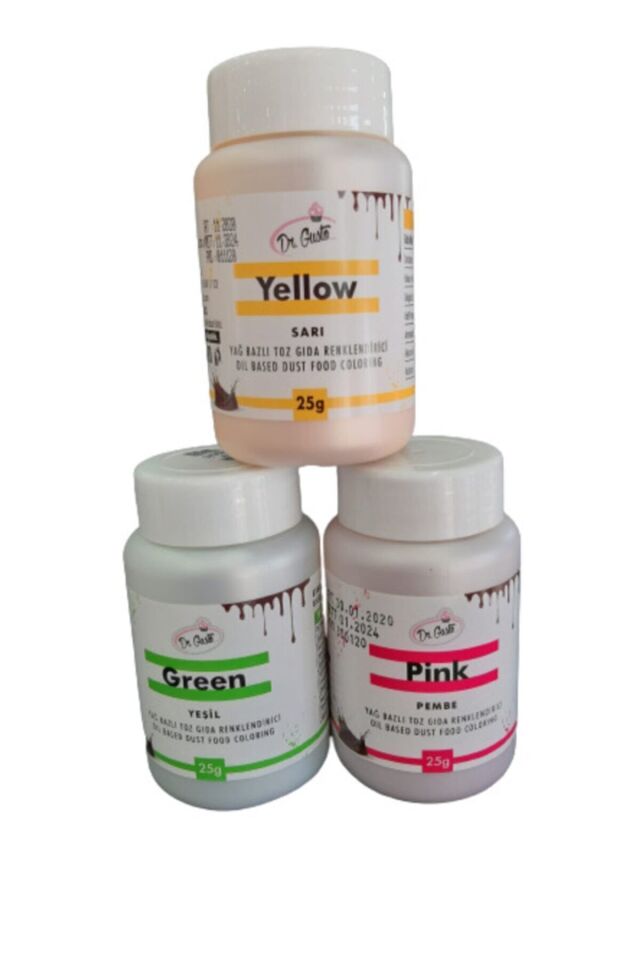 Dr Gusto 3 Lü Set Yeşil / Sarı / Pembe Yağ Bazlı Toz Gıda Boya 25gr