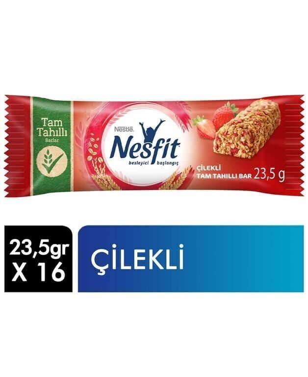 Nestle Nesfit Tam Tahıllı Bar 23,5 gr 16'lı Paket Çilekli Koli (8 Adet)