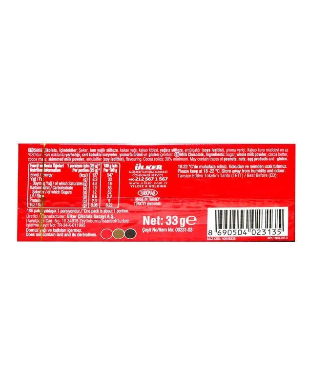 Ülker Napoliten Sütlü Çikolata 33 gr 20'li Paket Paket (1 Adet)