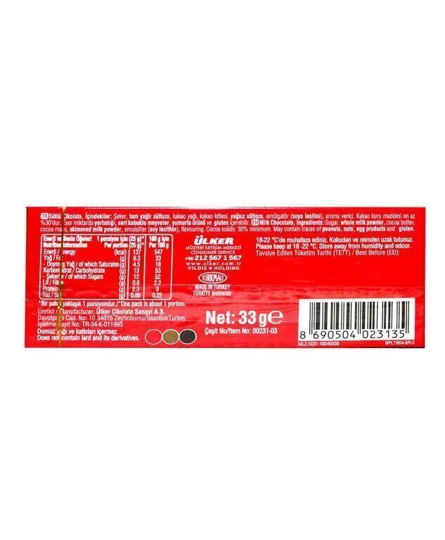 Ülker Napoliten Sütlü Çikolata 33 gr 20'li Paket Koli (6 Adet)