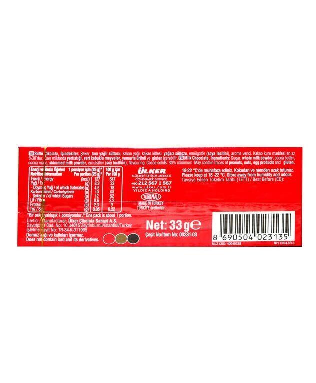 Ülker Napoliten Sütlü Çikolata 33 gr 20'li Paket Koli (6 Adet)