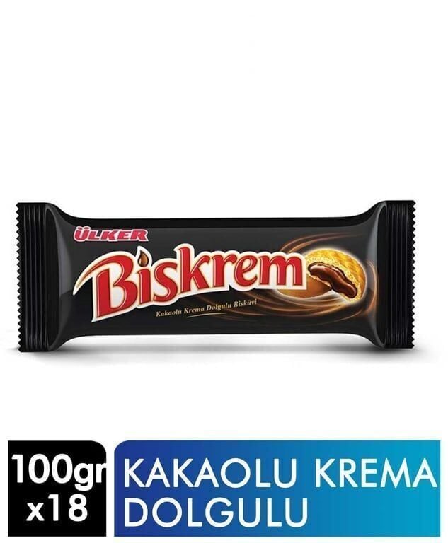 Ülker Biskrem Bisküvi Kakaolu Rulo 100 gr Krema Dolgulu Paket (18 Adet)