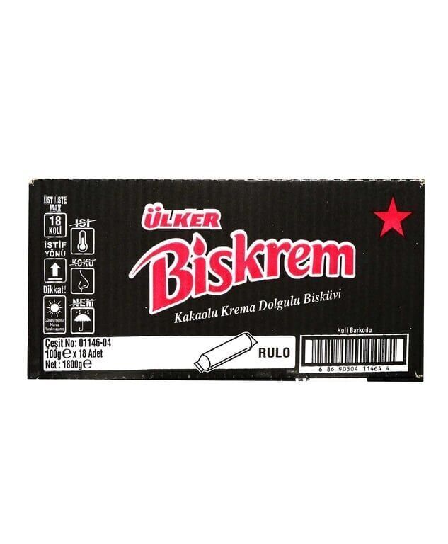 Ülker Biskrem Bisküvi Kakaolu Rulo 100 gr Krema Dolgulu Paket (18 Adet)