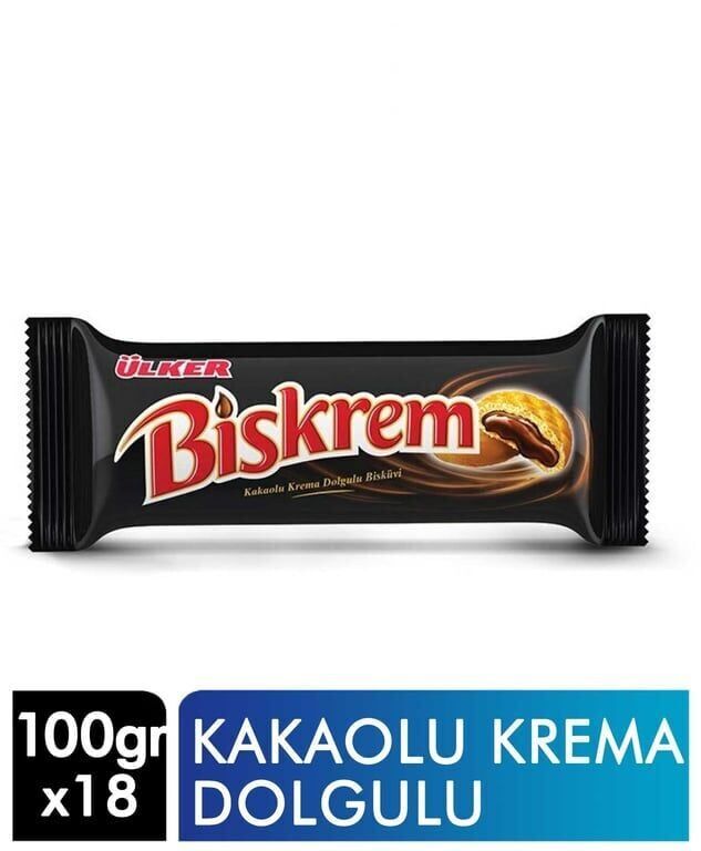 Ülker Biskrem Bisküvi Kakaolu Rulo 100 gr Krema Dolgulu Paket (18 Adet)