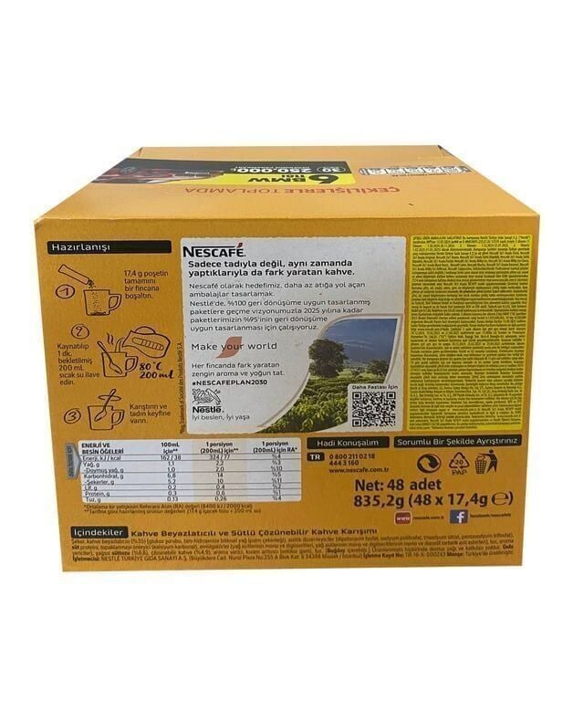 Nescafe 3'ü 1 Arada Sütlü Köpüklü 18 Gr 48'li Paket Adet (1 Adet)