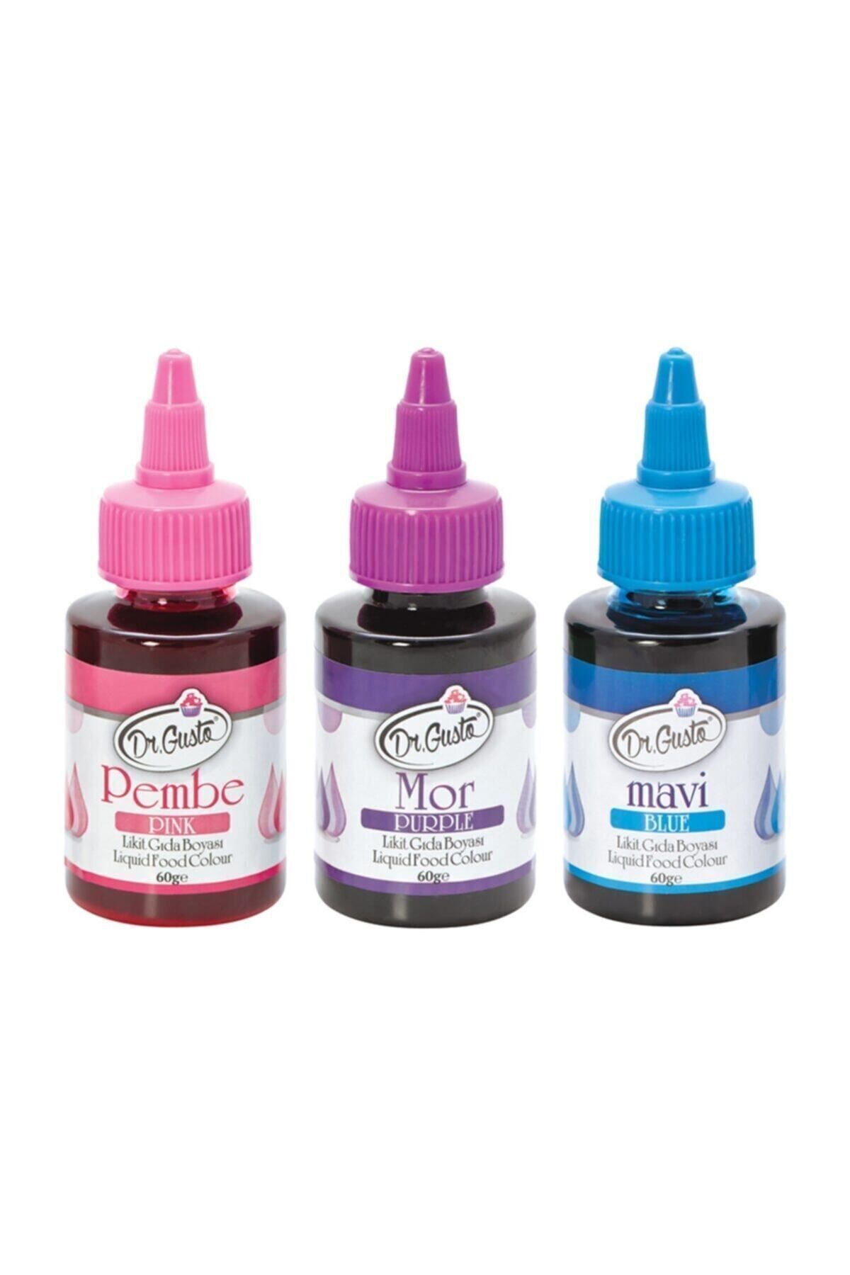 Dr Gusto Likit Gıda Boyası 3'lü Pembe - Mor - Mavi 60 gr