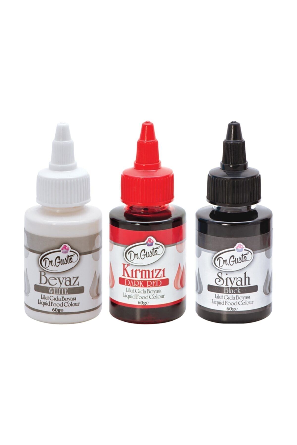 Dr Gusto Likit Gıda Boyası 3'lü Set Siyah-kırmızı-beyaz 60 gr