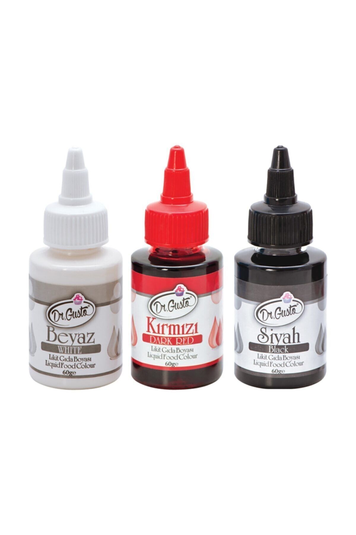 Dr Gusto Likit Gıda Boyası 3'lü Set Siyah-kırmızı-beyaz 60 gr